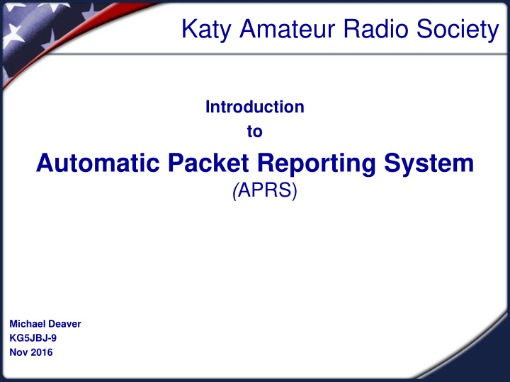 introduction to automatic packet reporting system aprs