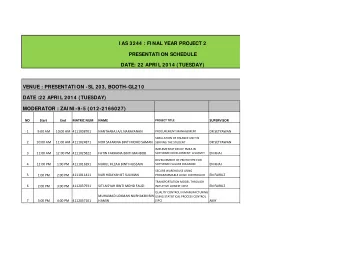I AS 3244 : FI NAL YEAR PROJECT 2  PRESENTATI ON SCHEDULE  DATE: 22 APRI L 2014 (TUESDAY)  VENUE :