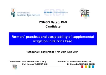 Farmers practices and acceptability of supplemental  irrigation in Burkina Faso  18th ICABR