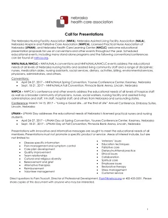 Call for Presentations The Nebraska Nursing Facility Association ( NNFA ), Nebraska Assisted Living