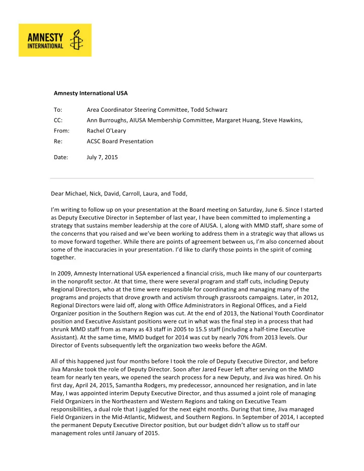 amnesty international usa to area coordinator steering