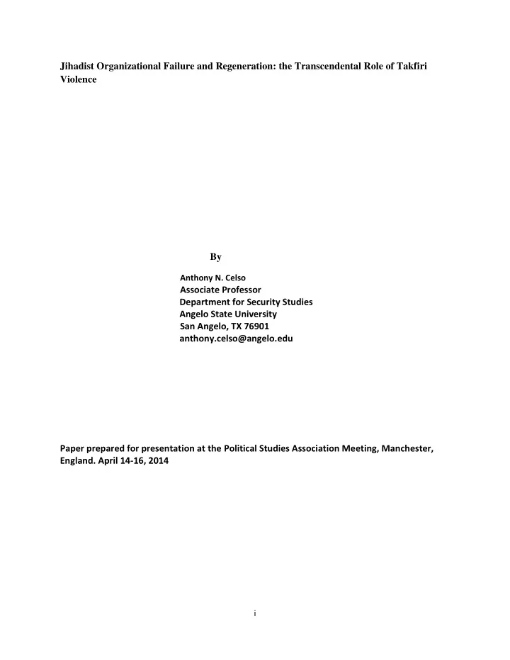 by anthony n celso associate professor department for