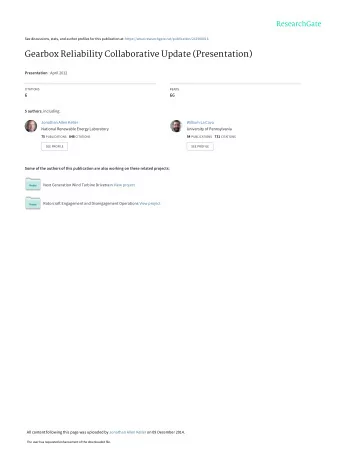 Gearbox Reliability Collaborative Update (Presentation) Presentation  April 2012  CITATIONS