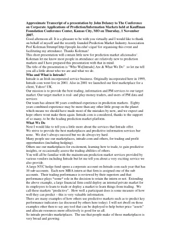 Approximate Transcript of a presentation by John Delaney to The Conference  on Corporate