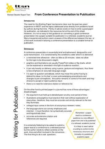 Writing for Publication  On the other hand a printed paper in a journal has none of these