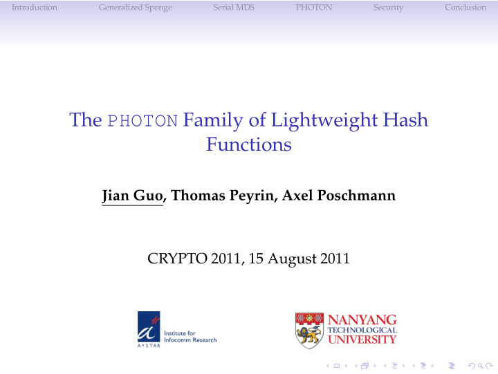 the photon family of lightweight hash functions