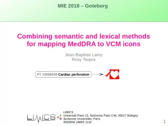 Combining semantic and lexical methods  for mapping MedDRA to VCM icons  Jean-Baptiste Lamy  Rosy