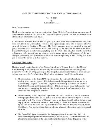 ADDRESS TO THE MISSOURI CLEAN WATER COMMISSIONERS  Nov.  3, 2010  by  Kristin Perry, J.D.  Dear