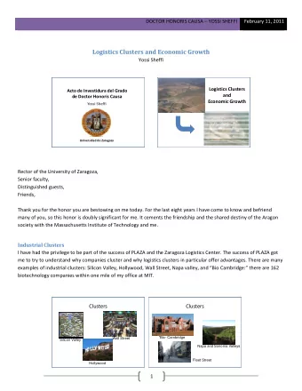 Logistics Clusters and Economic Growth Yossi Sheffi Logistics Clusters Acto de Investidura del