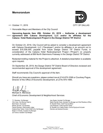 Memorandum DATE October 11, 2019  CITY OF DALLAS TO Honorable Mayor and Members of the City Council