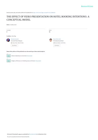THE EFFECT OF VIDEO PRESENTATION ON HOTEL BOOKING INTENTIONS: A  CONCEPTUAL MODEL Article