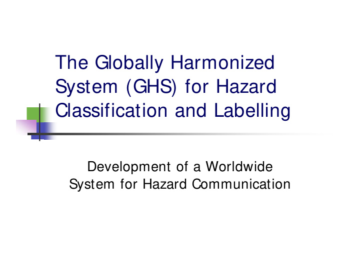 the globally harmonized system ghs for hazard