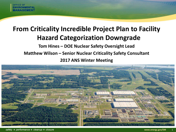 from criticality incredible project plan to facility