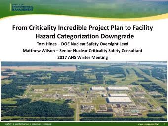 From Criticality Incredible Project Plan to Facility  Hazard Categorization Downgrade  Tom Hines