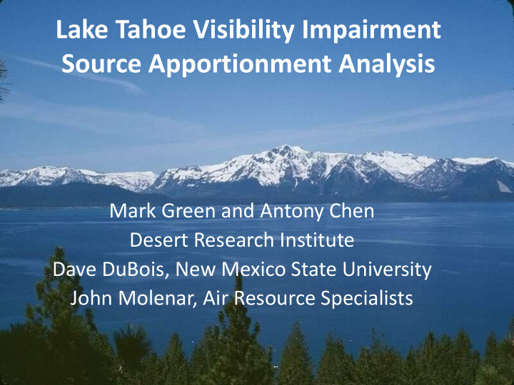 lake tahoe visibility impairment source apportionment
