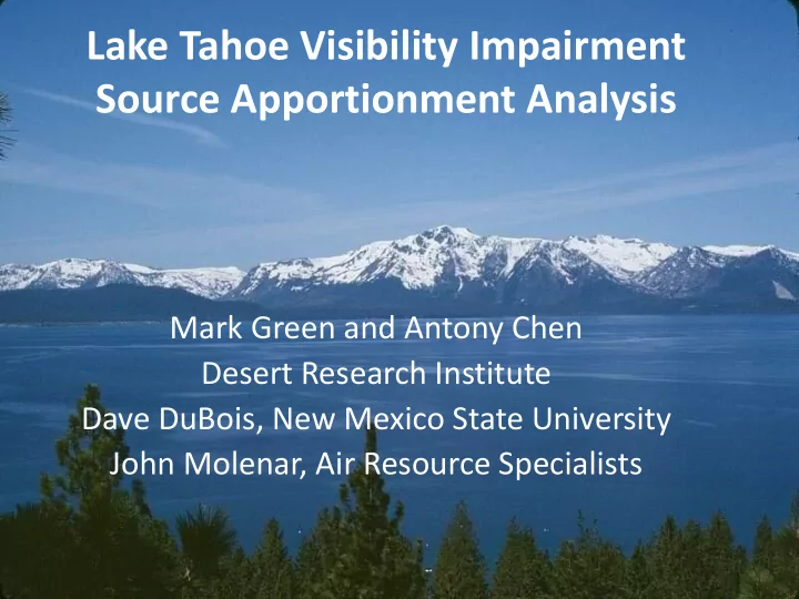 lake tahoe visibility impairment source apportionment