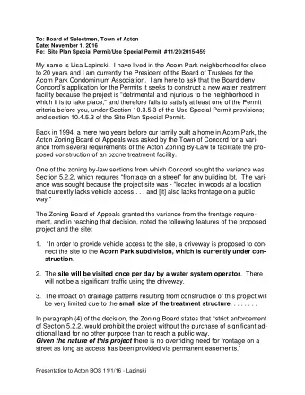 My name is Lisa Lapinski.  I have lived in the Acorn Park neighborhood for close  to 20 years and I