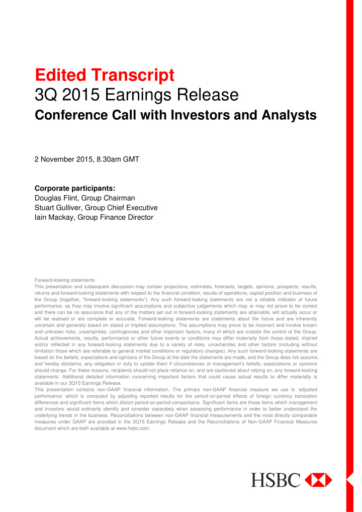 edited transcript 3q 2015 earnings release conference