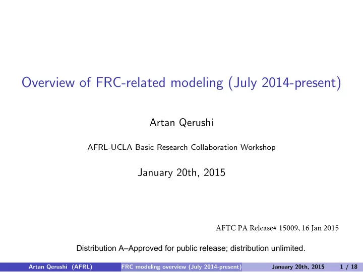 overview of frc related modeling july 2014 present