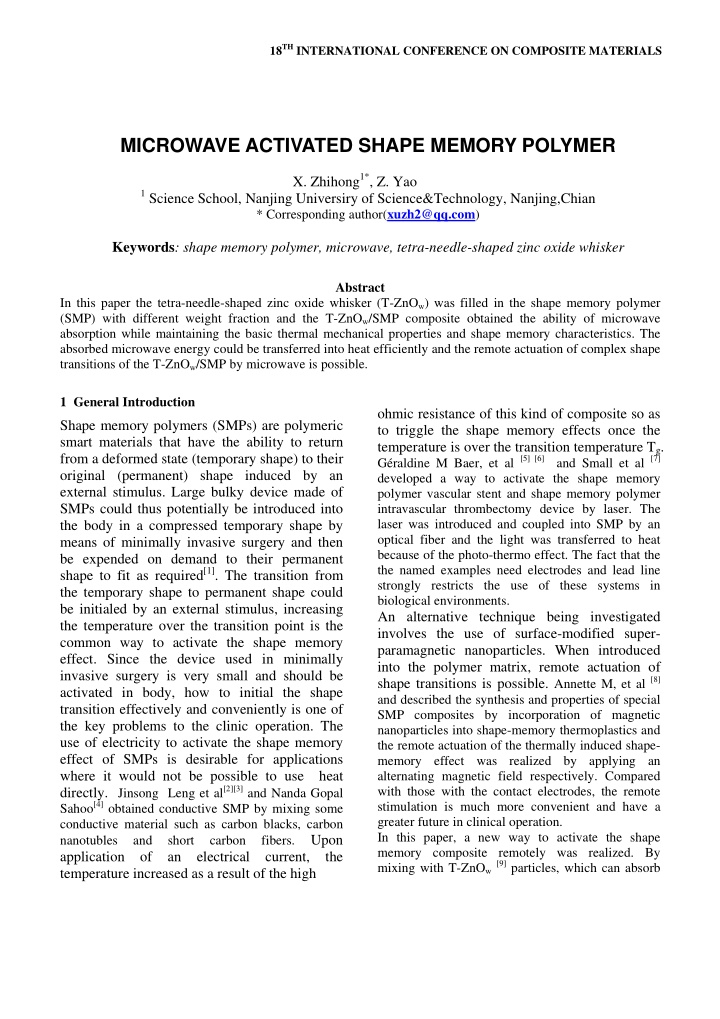 microwave activated shape memory polymer