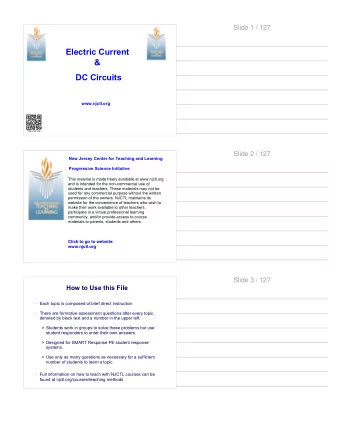 Electric Current  &amp;  DC Circuits  www.njctl.org  http://njc.tl/iq  Slide 2 / 127  New Jersey