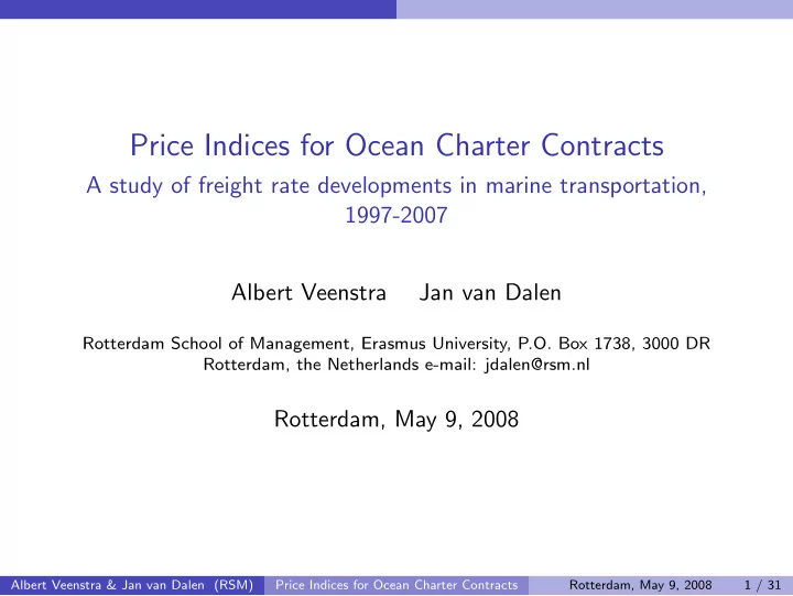 price indices for ocean charter contracts