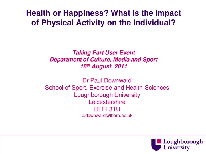 health or happiness what is the impact of physical