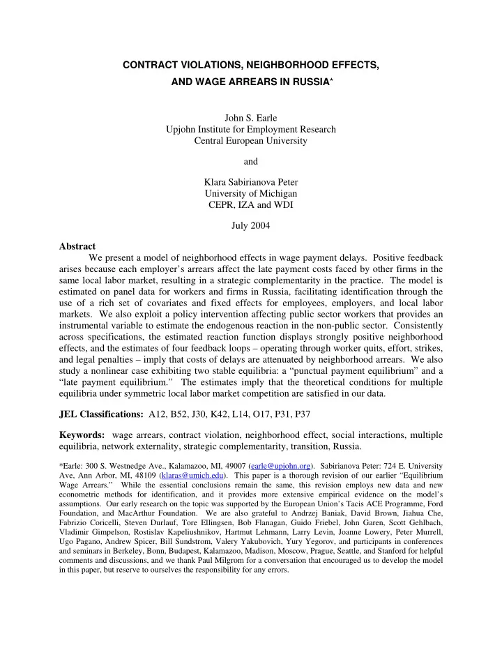 contract violations neighborhood effects and wage arrears