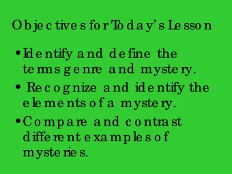 Ob je c tive s fo r T  o da y s L  e sso n  I  de ntify a nd de fine  the  te rms g e nre  a