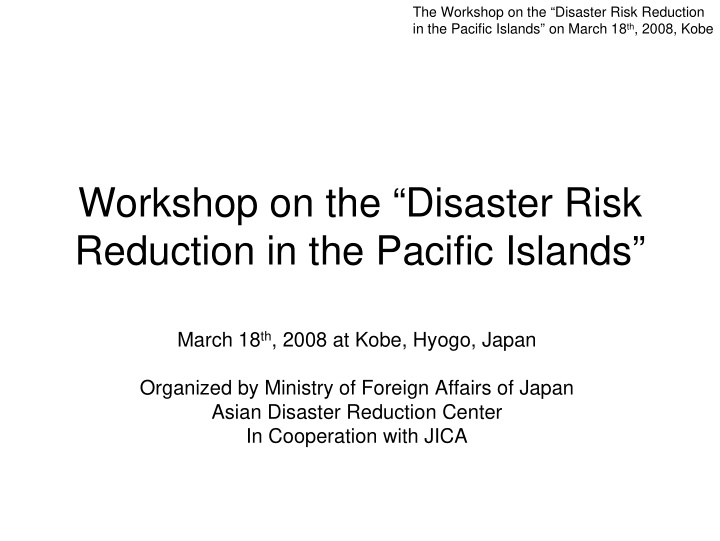 workshop on the disaster risk reduction in the pacific