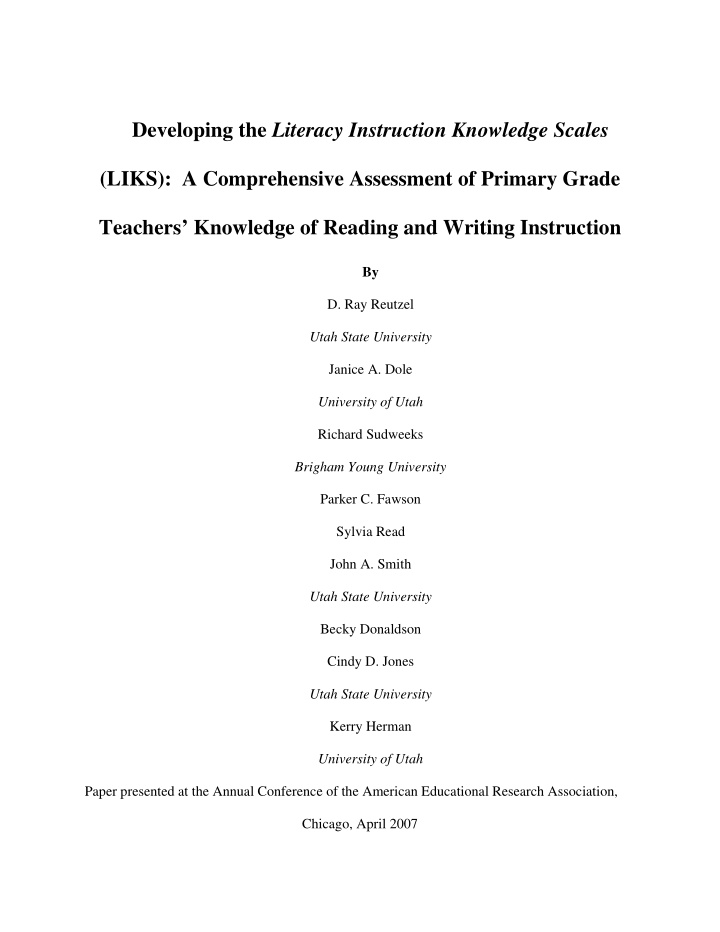 developing the literacy instruction knowledge scales liks