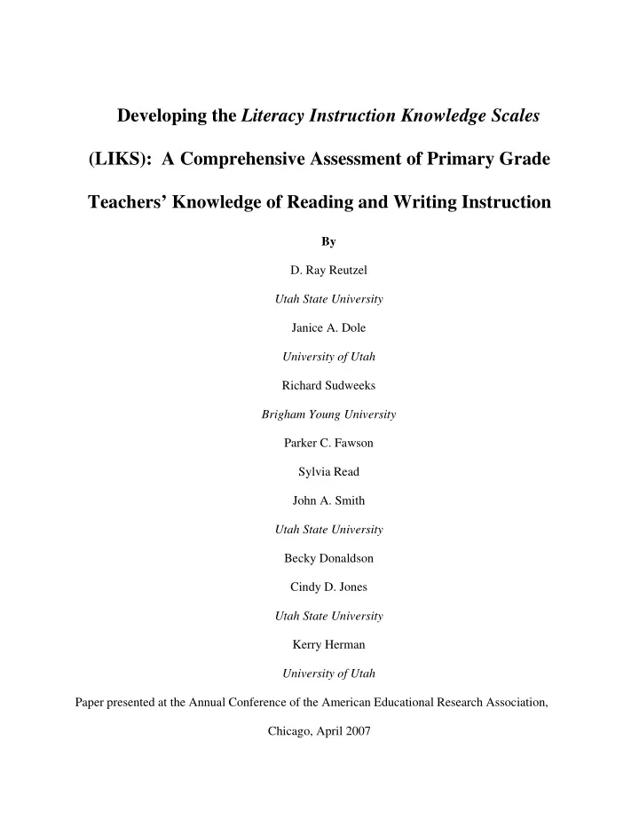developing the literacy instruction knowledge scales liks