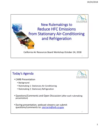 Reduce HFC Emissions  from Stationary AirConditioning  and Refrigeration  California Air