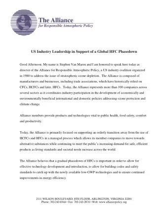 US Industry Leadership in Support of a Global HFC Phasedown  Good Afternoon. My name is Stephen Van