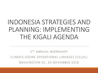INDONESIA STRATEGIES AND  PLANNING: IMPLEMENTING  THE KIGALI AGENDA 5 TH ANNUAL WORKSHOP