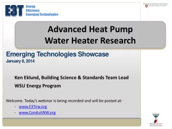E3  E3T  Energy  Efficiency  Emerging Technologies  Advanced Heat Pump  Water Heater Research
