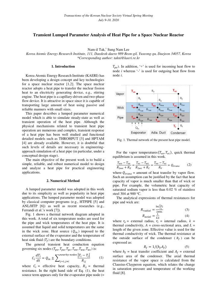 transient lumped parameter analysis of heat pipe for a