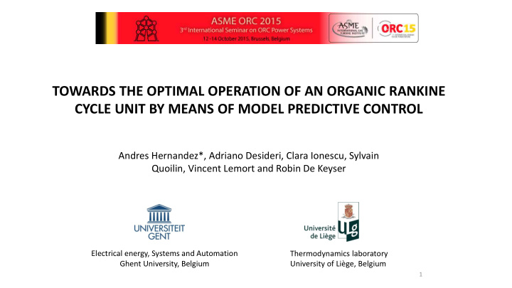 towards the optimal operation of an organic rankine cycle
