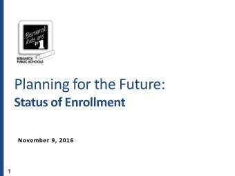 Planning for the Future:  Status of Enrollment  November 9, 2016  1  Discussion Points