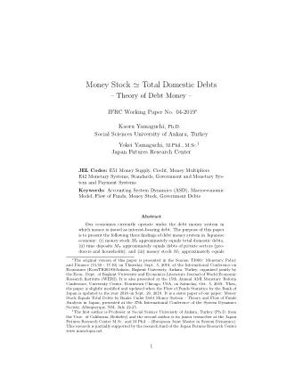 Money Stock  Total Domestic Debts   Theory of Debt Money  JFRC Working Paper No. 04-2019