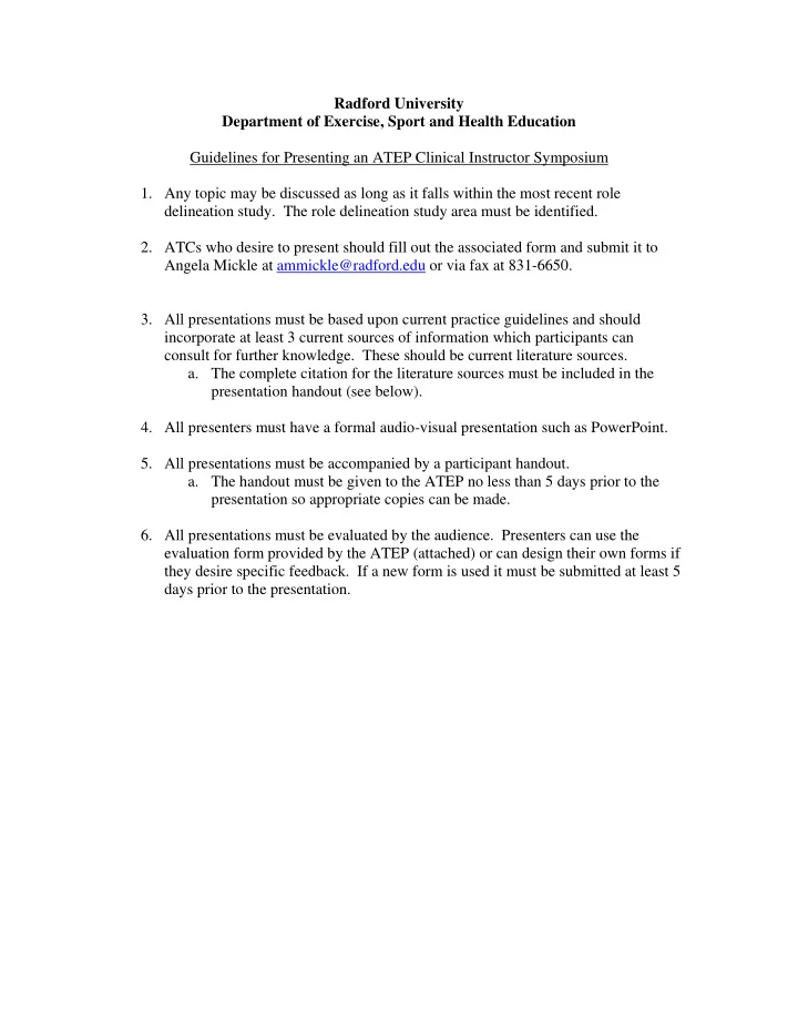 radford university department of exercise sport and