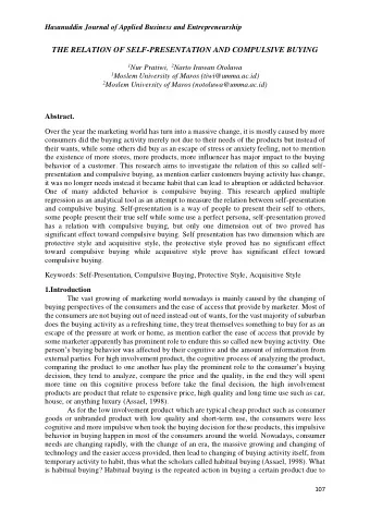 THE RELATION OF SELF-PRESENTATION AND COMPULSIVE BUYING 1 Nur Pratiwi, 2 Narto Irawan Otoluwa 1