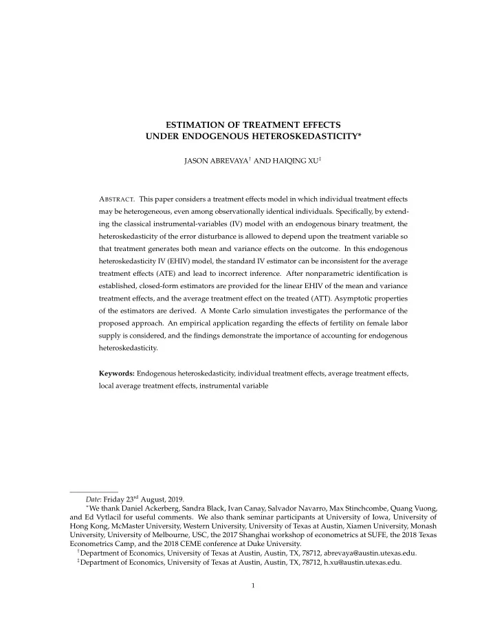 estimation of treatment effects under endogenous