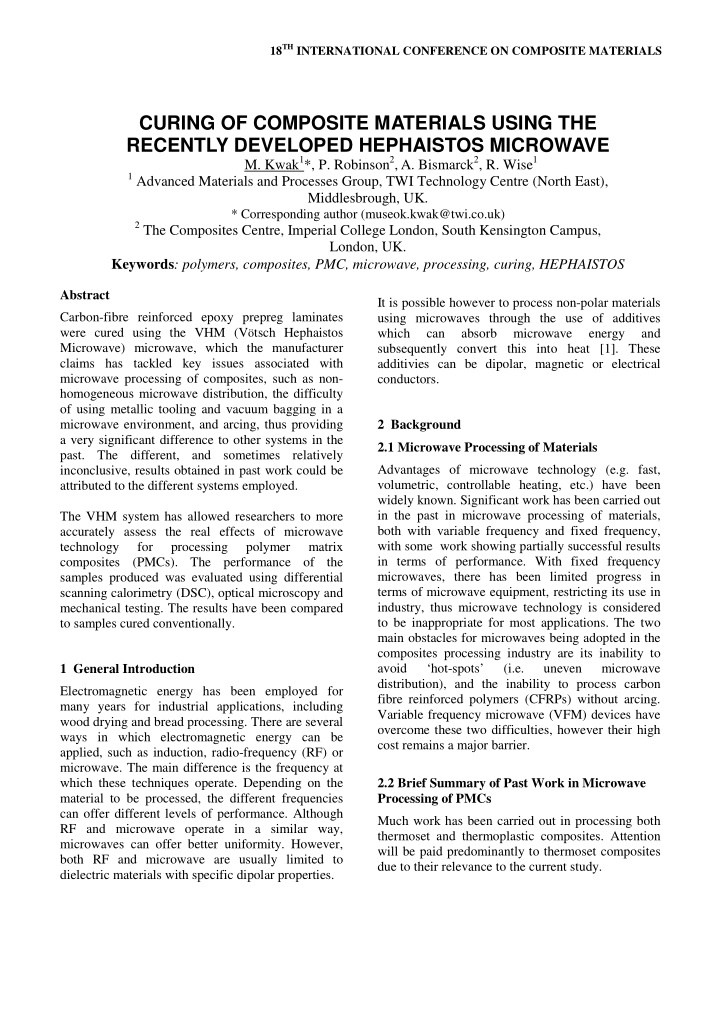 curing of composite materials using the recently