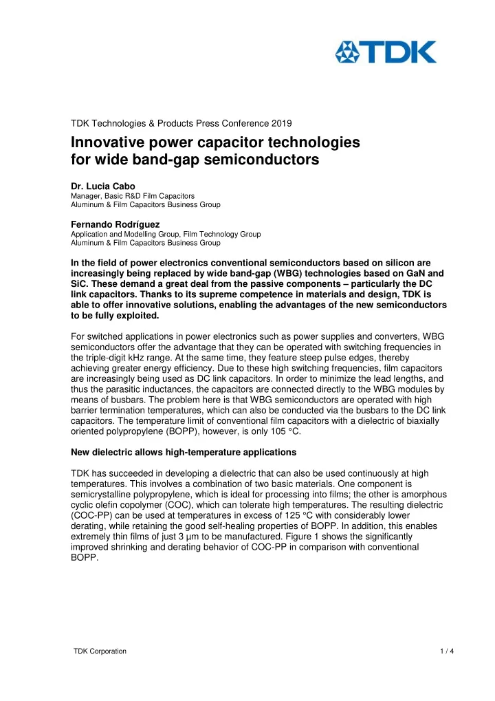 innovative power capacitor technologies for wide band gap