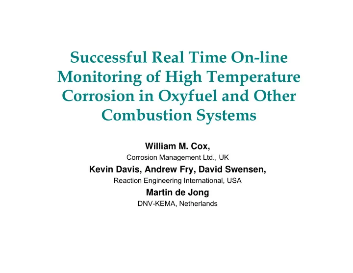 successful real time on line monitoring of high