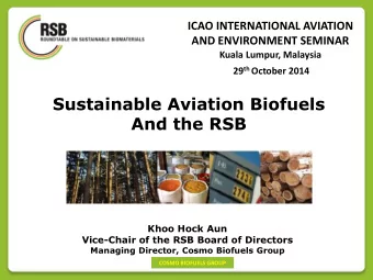 29 th October 2014  Sustainable Aviation Biofuels  And the RSB  Khoo Hock Aun  Vice-Chair of the