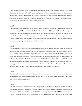 These notes correspond to the accompanying presentation given to the Beautiful Buffalo River