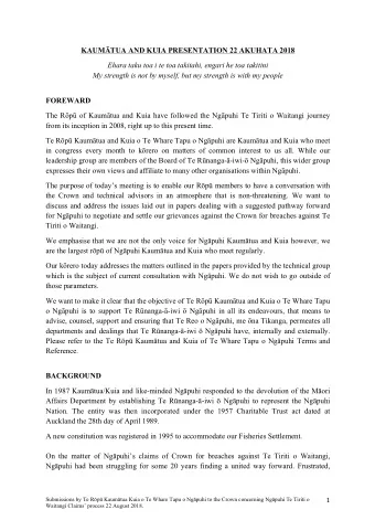 KAUM  TUA AND KUIA PRESENTATION 22 AKUHATA 2018  Ehara taku toa i te toa takitahi, engari he toa