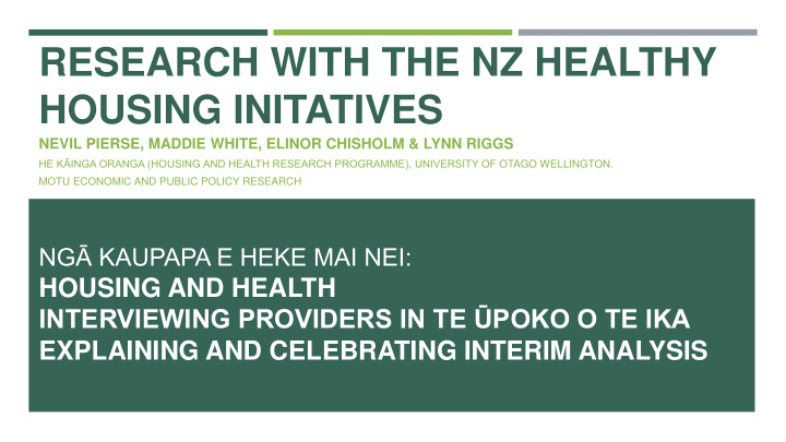 research with the nz healthy